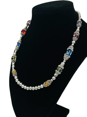 Multicolor Crystal and Silver Bead Women's Necklace